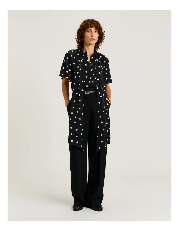 Painterly Spot Satin Blouse in Black image 4