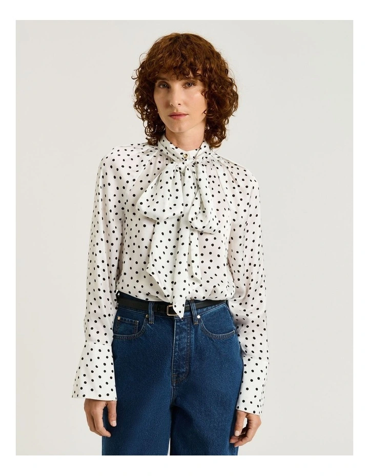 Painterly Spot Satin Long Sleeve Blouse image 1