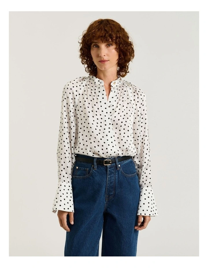 Painterly Spot Satin Long Sleeve Blouse image 3