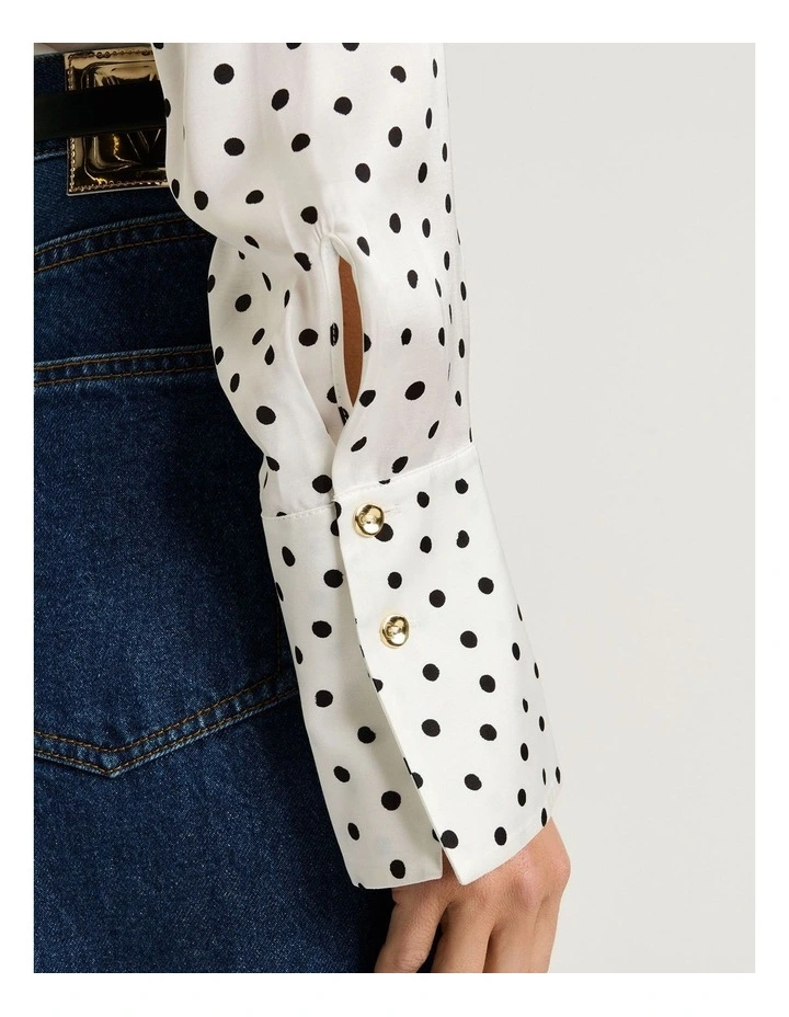 Painterly Spot Satin Long Sleeve Blouse image 4