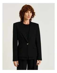 Double Weave Single Breasted Blazer in Black