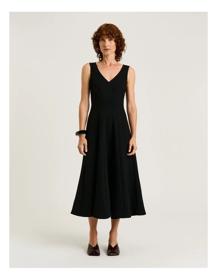 Double Weave Panelled Midi Dress in Black image 1