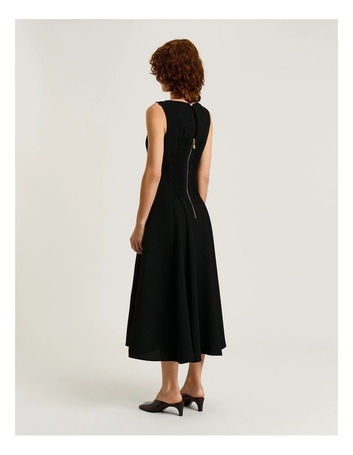 Double Weave Panelled Midi Dress in Black image 2