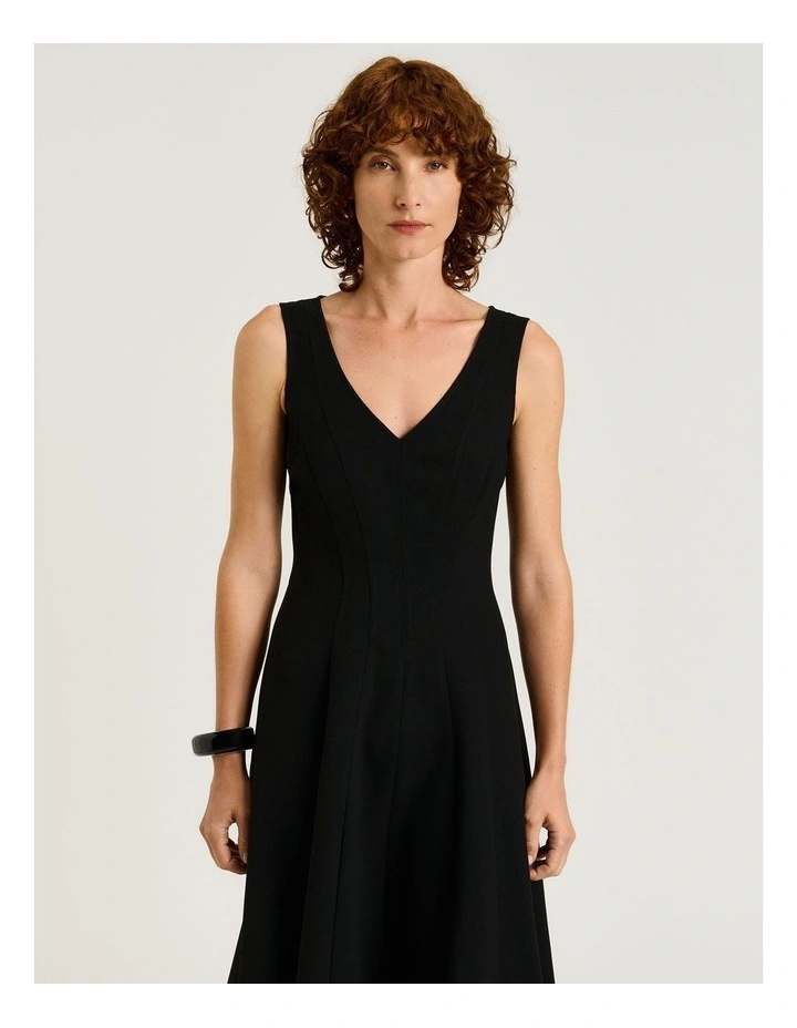 Double Weave Panelled Midi Dress in Black image 3