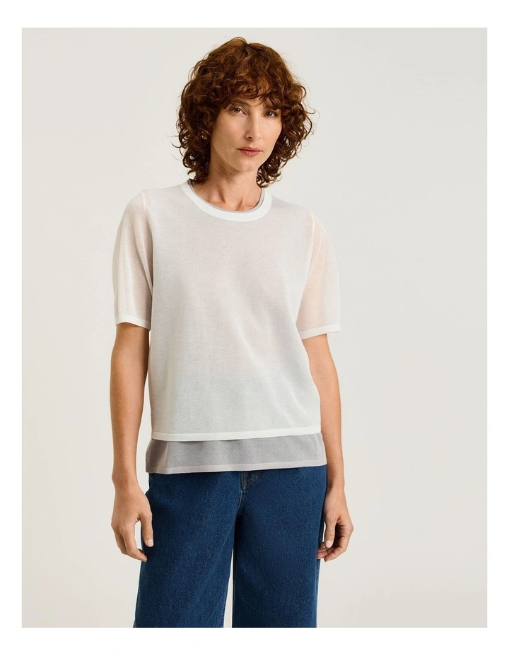 Sheer Double Layer Knit Jumper in White image 1