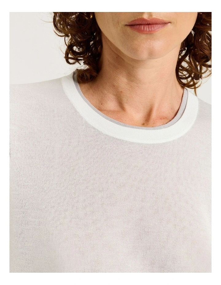 Sheer Double Layer Knit Jumper in White image 3