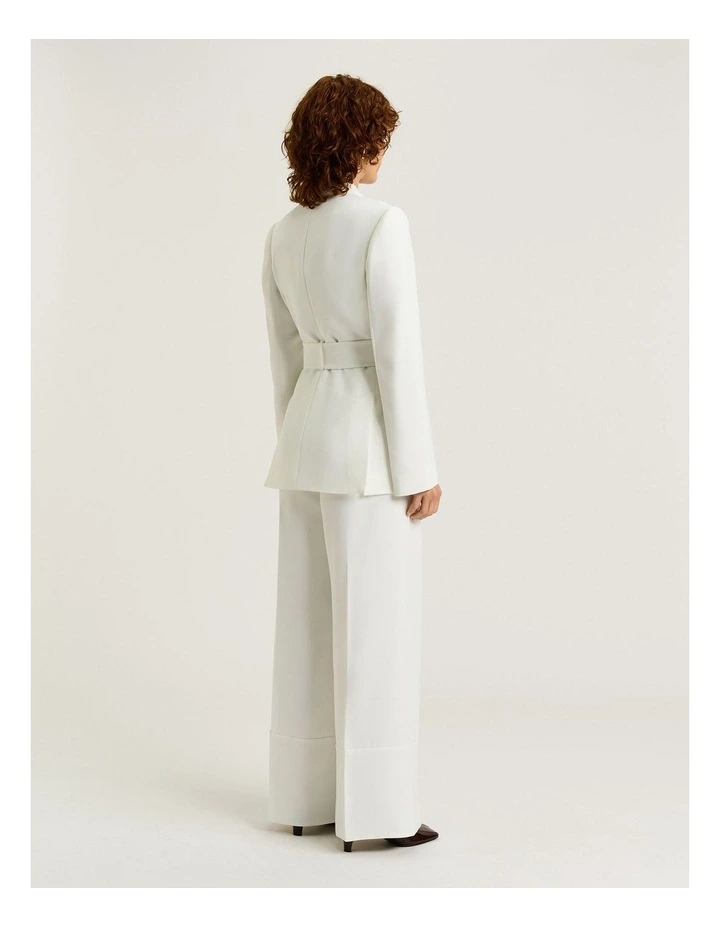 Double Weave Belted Blazer in White image 2