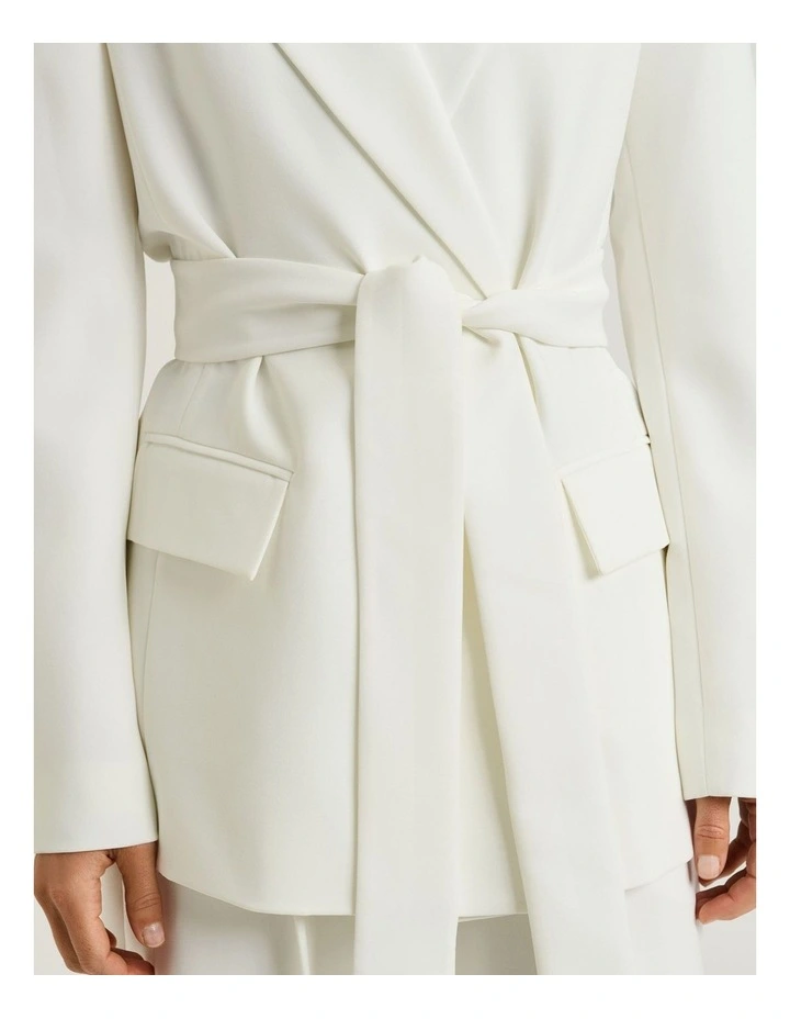 Double Weave Belted Blazer in White image 3