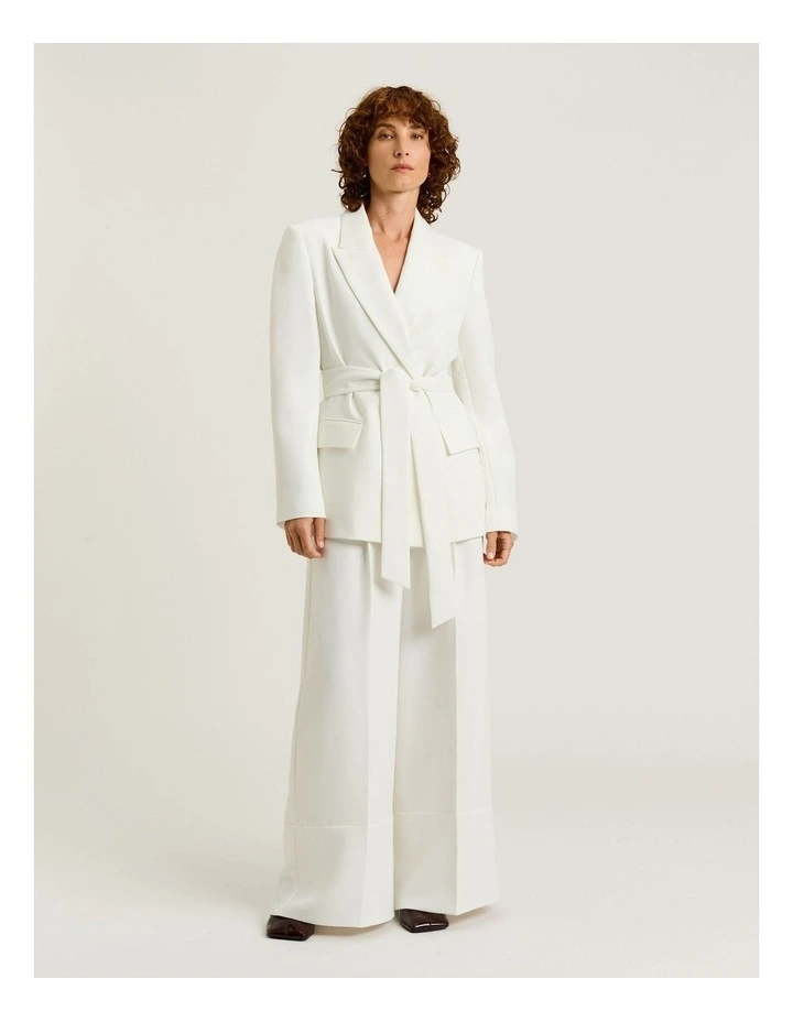 Double Weave Belted Blazer in White image 4