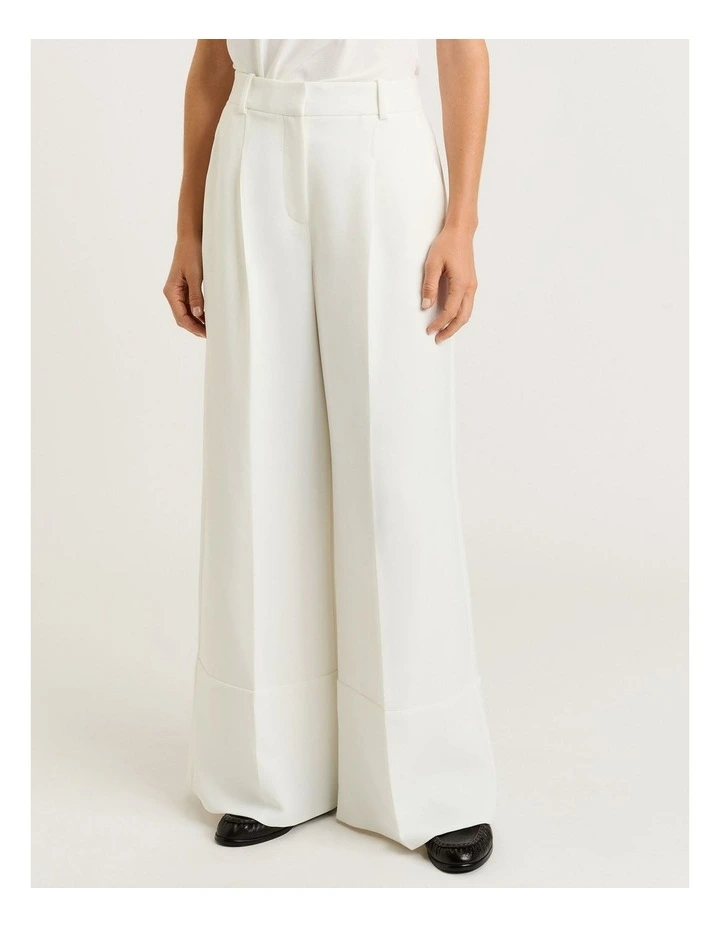 Double Weave Wide Leg Pant in White image 1