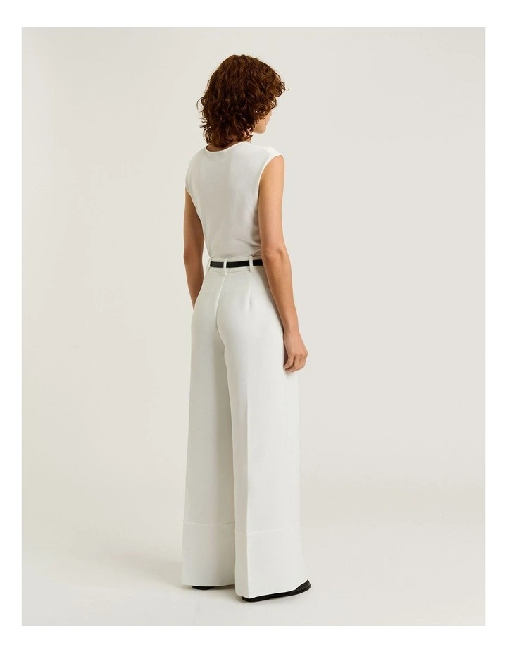 Double Weave Wide Leg Pant in White image 2
