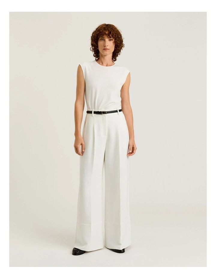 Double Weave Wide Leg Pant in White image 3