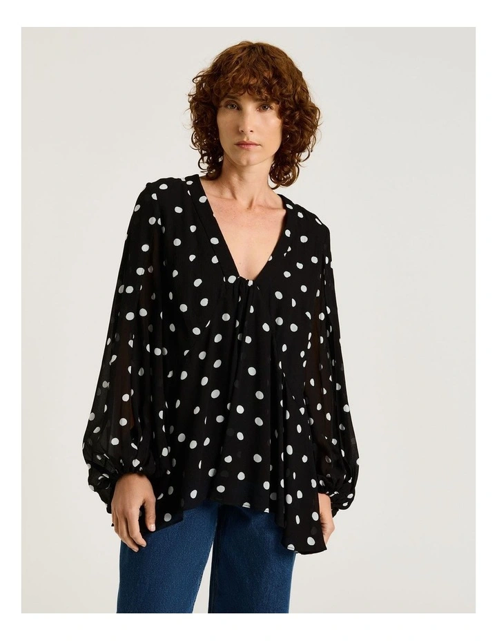Spot Painterly Georgette Blouse in Black image 1