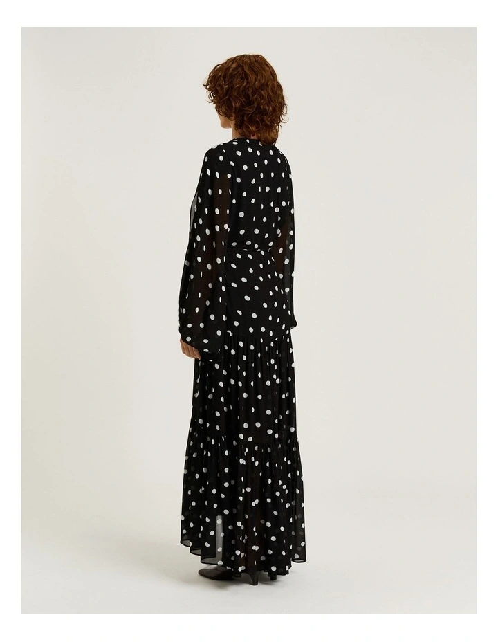 Spot Crinkle Georgette Midi Dress in Black image 2