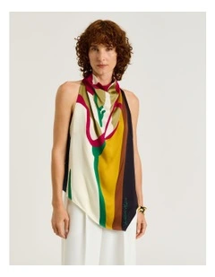 Blown Up Floral Satin Halter Top in Multi