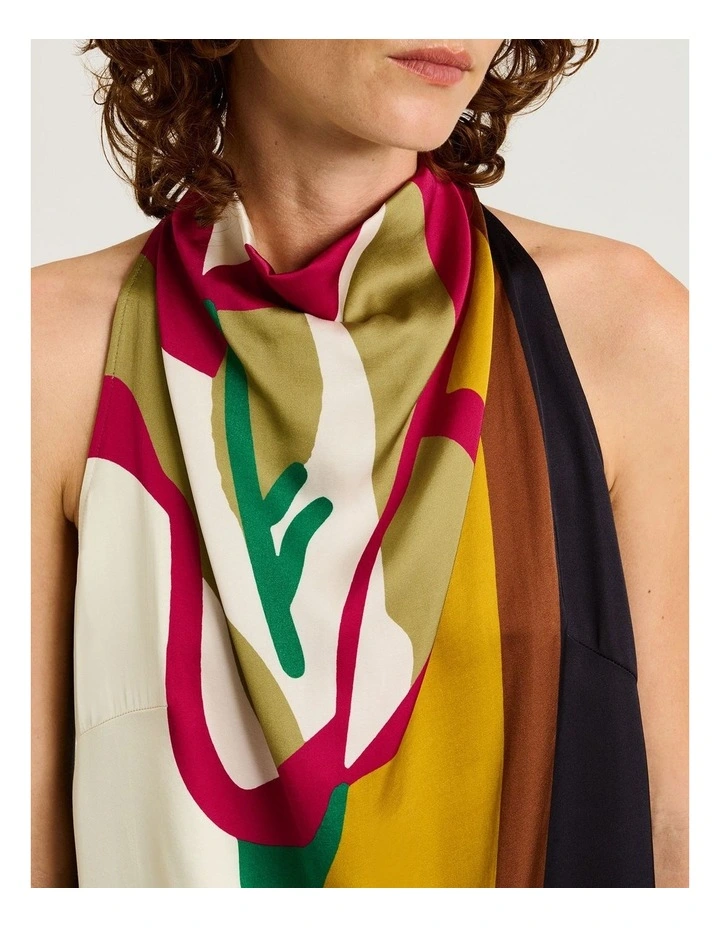 Blown Up Floral Satin Halter Top in Multi image 3