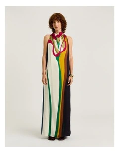 Blown Up Floral Satin Column Maxi Dress in Multi