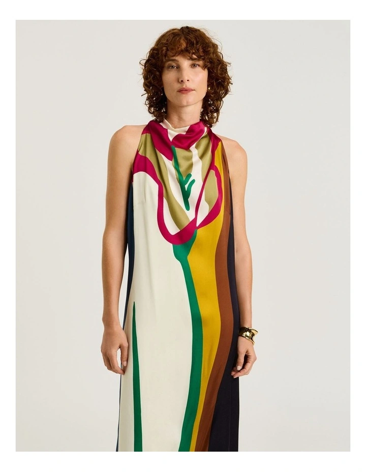 Blown Up Floral Satin Column Maxi Dress in Multi image 3