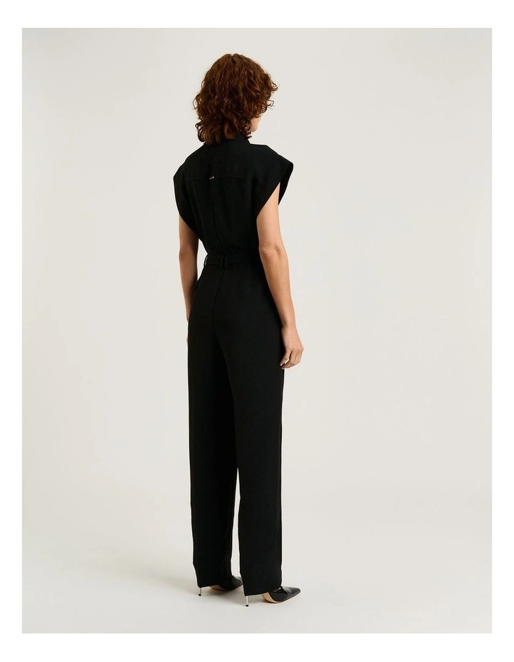Double Weave Utility Belted Jumpsuit in Black image 2