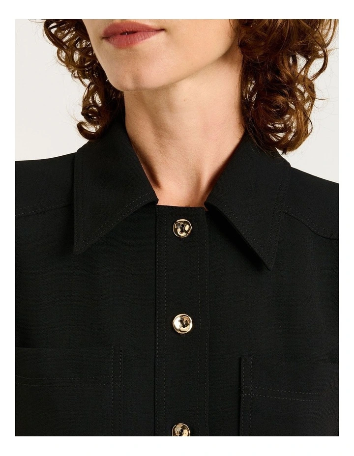 Double Weave Utility Belted Jumpsuit in Black image 4