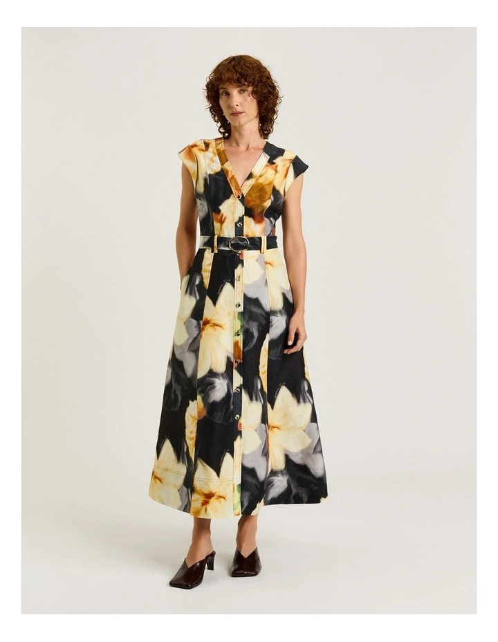 Botanical Floral Midi Dress in Black image 1