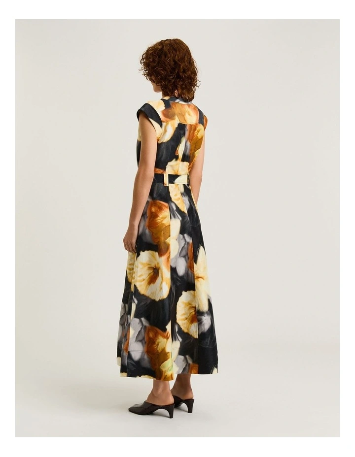 Botanical Floral Midi Dress in Black image 2