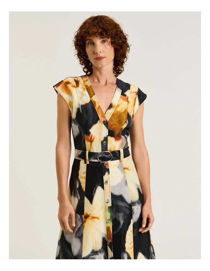 Botanical Floral Midi Dress in Black image 3