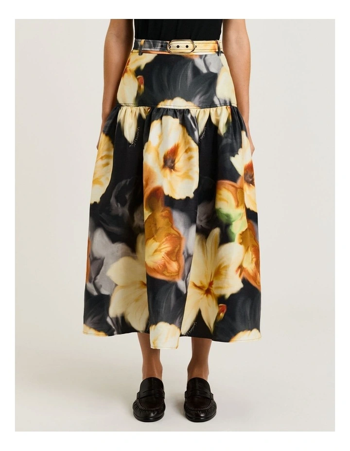 BOTANICAL FLORAL GATHERED MIDI SKIRT image 1
