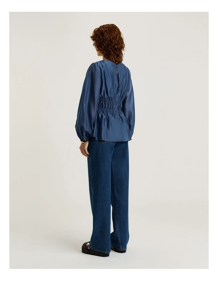 Blouson Sleeve Drawstring Top in Blue image 2