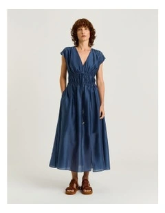 DRAWSTRING WAIST MIDI DRESS