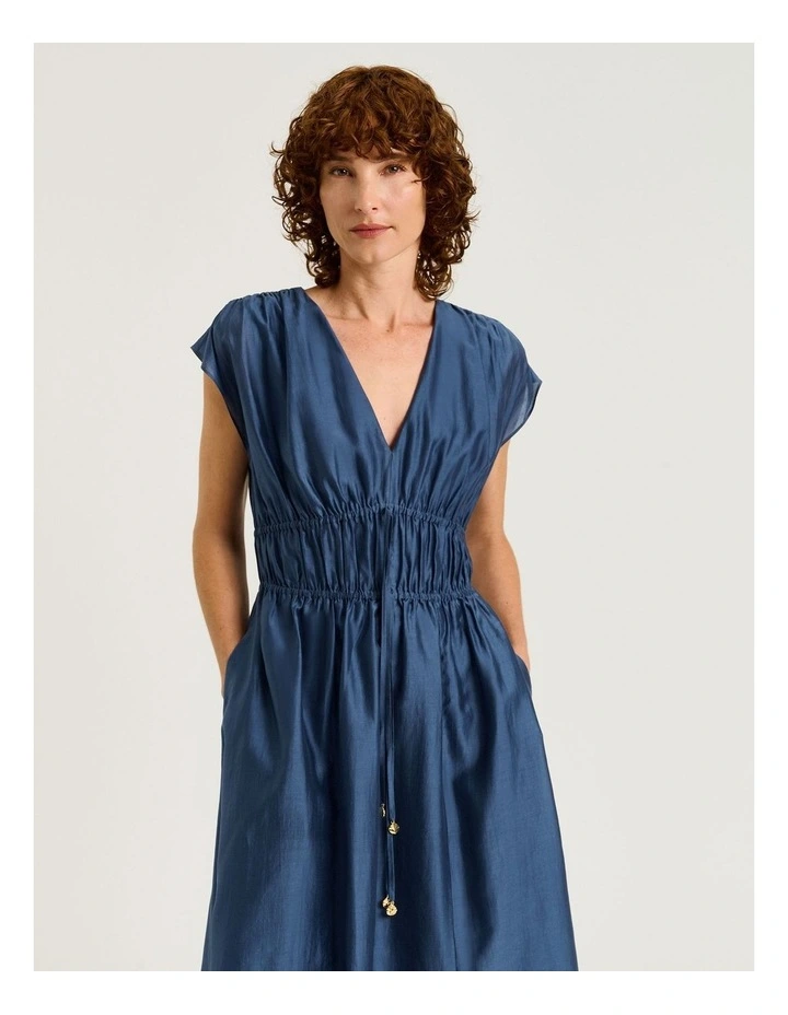 DRAWSTRING WAIST MIDI DRESS image 3