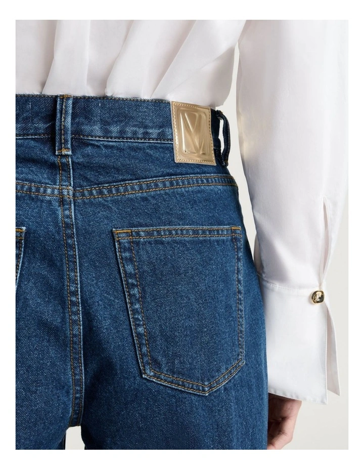 Cotton Denim Straight Leg Jeans in Mid Wash Blue image 3