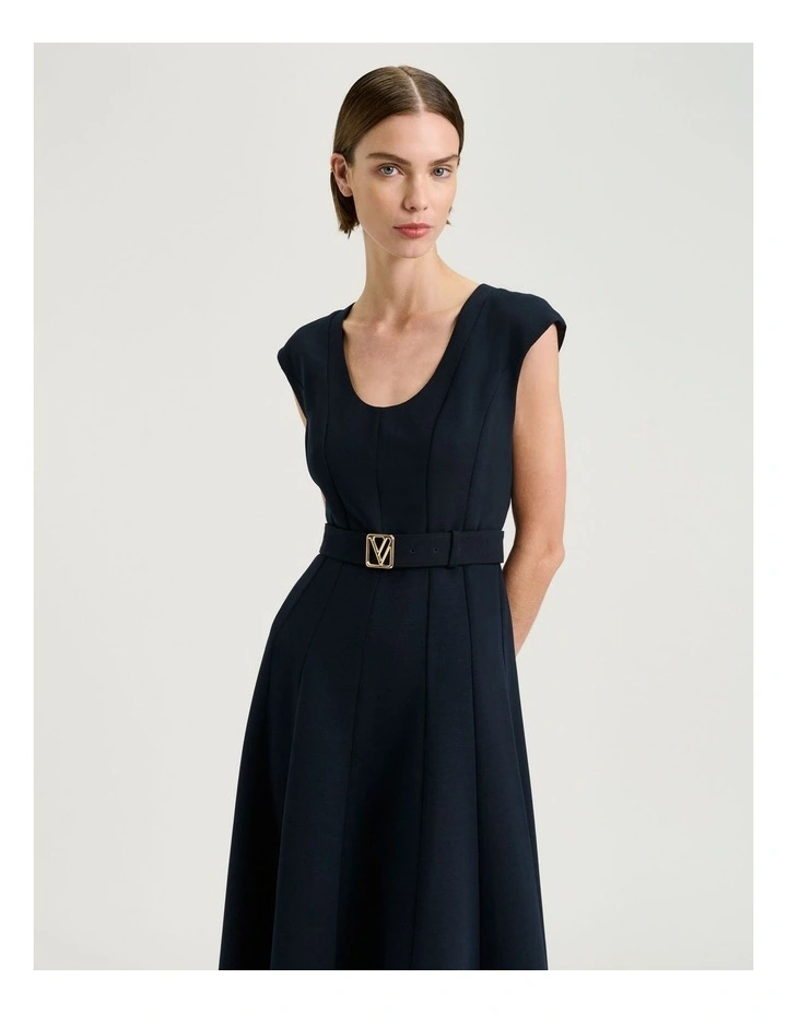DOUBLE WEAVE SCOOP NECK MIDI DRESS image 4