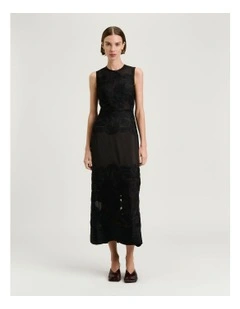Embellished Georgette Column Dress in Black