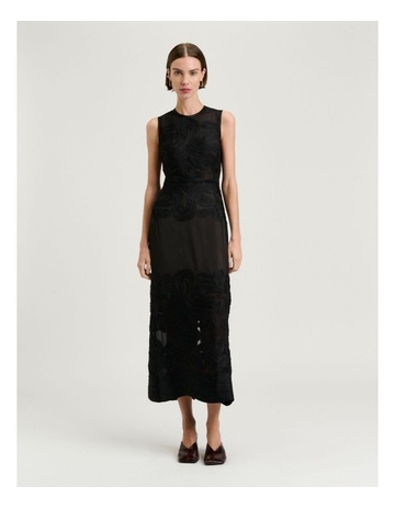Embellished Georgette Column Dress in Black