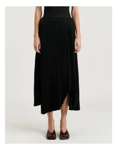 Double Weave Pleated Skirt in Black