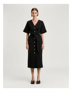 Stretch Denim Pencil Dress in Black