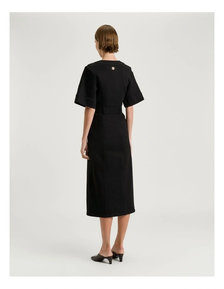 Stretch Denim Pencil Dress in Black image 2