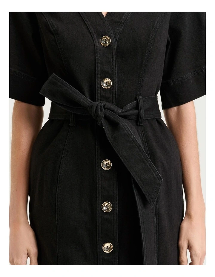 Stretch Denim Pencil Dress in Black image 4