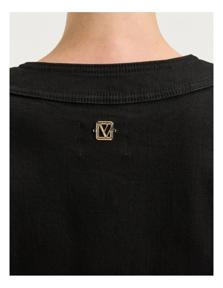 Stretch Denim Pencil Dress in Black image 5