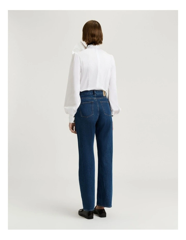 Cotton Sateen Bow Blouse in White image 2