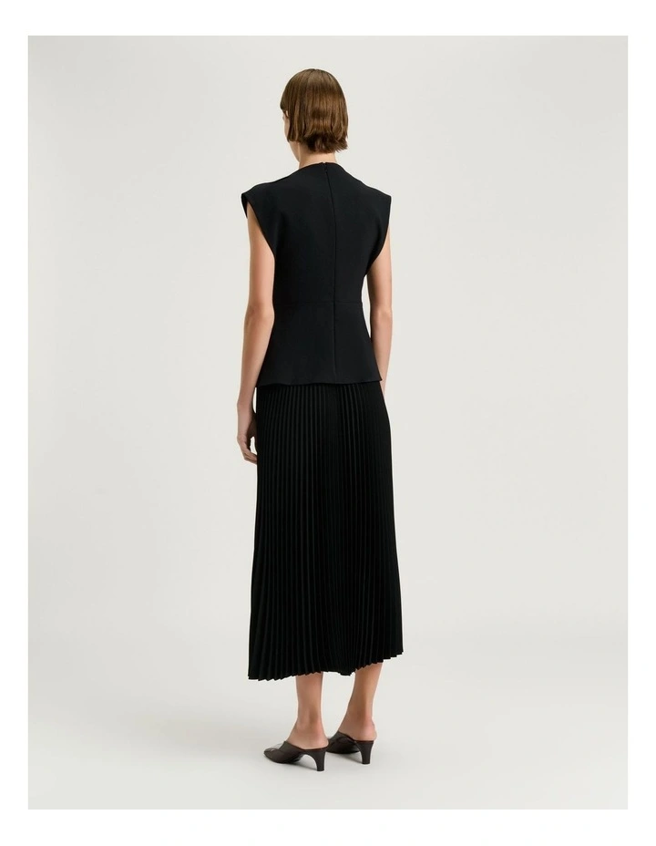 Stretch Crepe Flower Brooch Top in Black image 2