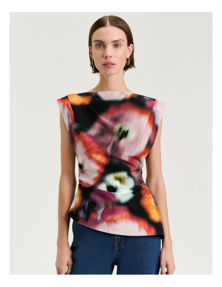 Blur Floral Asymmetric Top in Black image 1