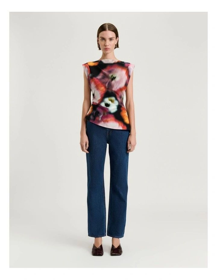 Blur Floral Asymmetric Top in Black image 4