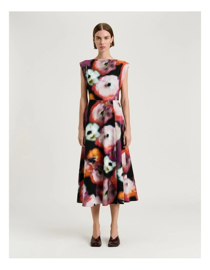 Blur Floral Midi Dress in Black image 1