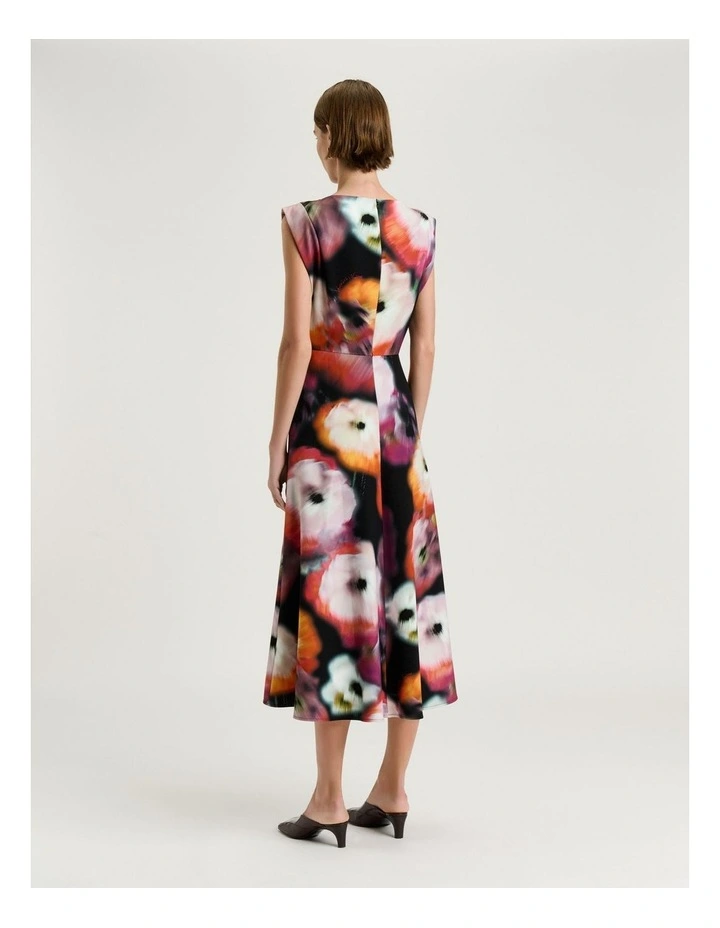 Blur Floral Midi Dress in Black image 2