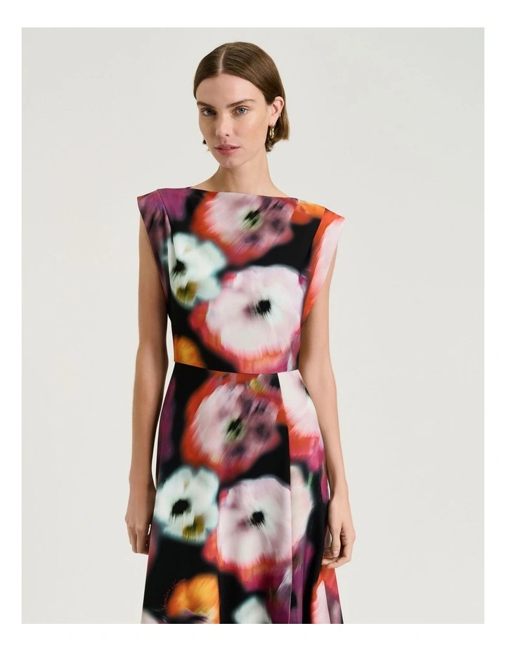 Blur Floral Midi Dress in Black image 3