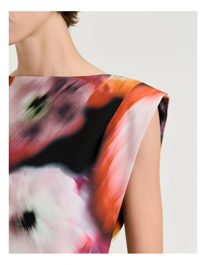 Blur Floral Midi Dress in Black image 4