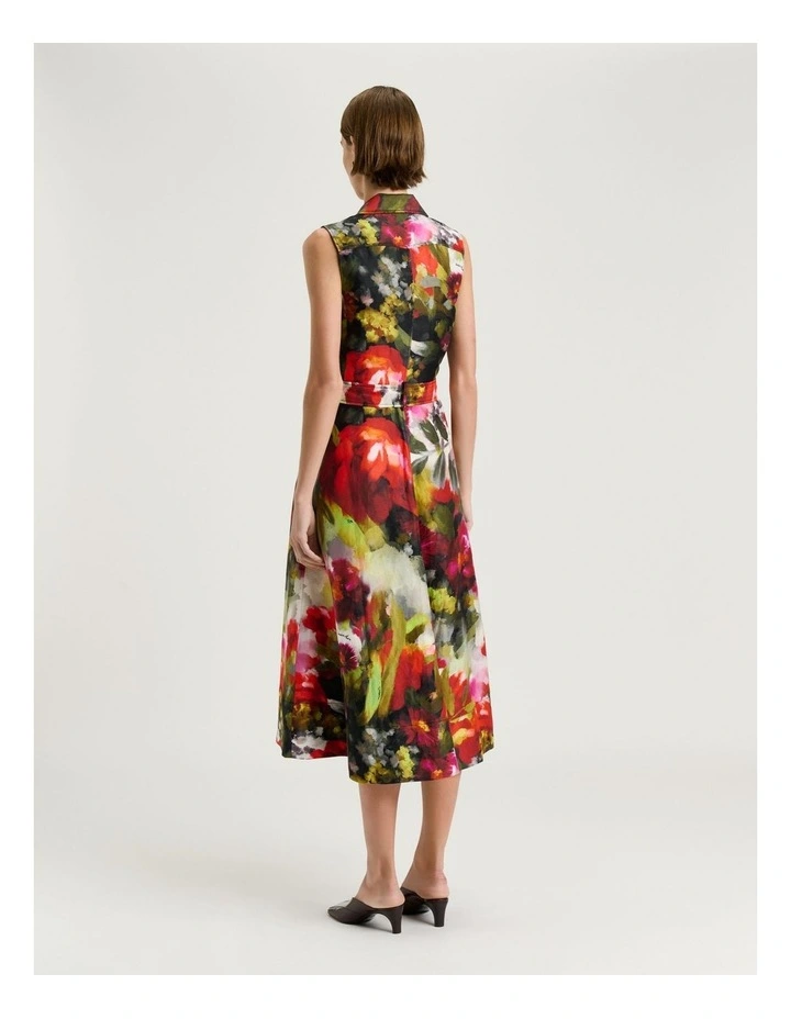 Painterly Bloom Linen Viscose Midi Dress in Multi image 2