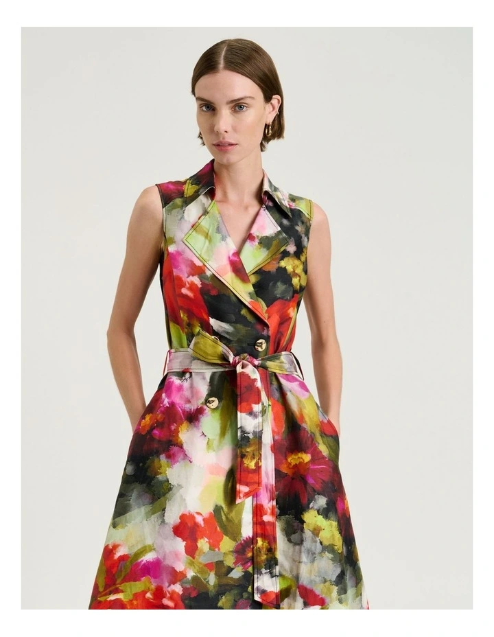 Painterly Bloom Linen Viscose Midi Dress in Multi image 3